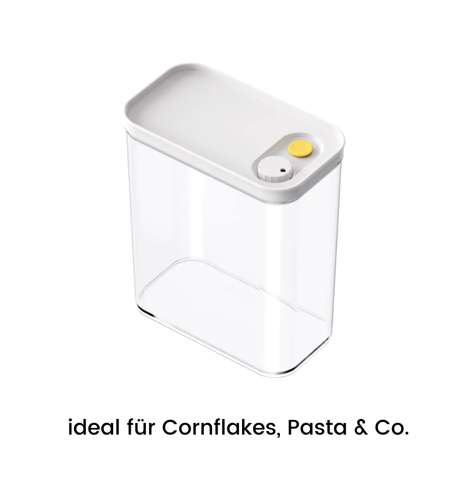 Die DATEMATE Vorratsdose KLAR Weiss von BNB x VCN mit Garzeit-Timer ist stapelbar, luftdicht und ideal für Cornflakes, Pasta & Co. Sie hält Lebensmittel lange frisch und überzeugt im modernen Design in verschiedenen Größen.