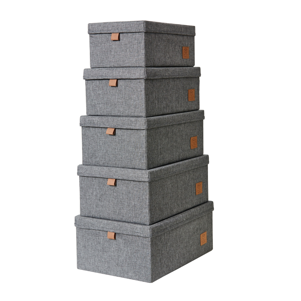 PREMIUM storage boxes with lid gray - Set 5 pcs.