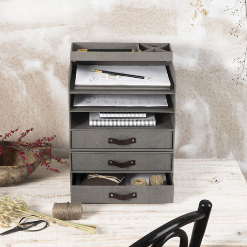 BIRGER drawer box 2 compartments - Gray canvas