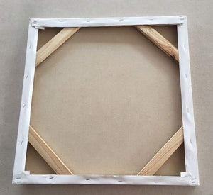 Rückseite des Ölbildes mit Keilrahmen und montierter Aufhängung