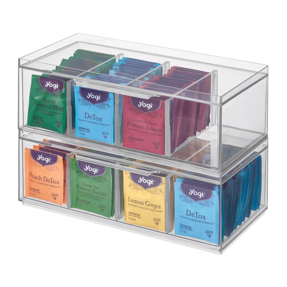 IDesign Crisp - Tea della scatola di stoccaggio chiaramente con 4 scomparti  – BINS AND BOXES